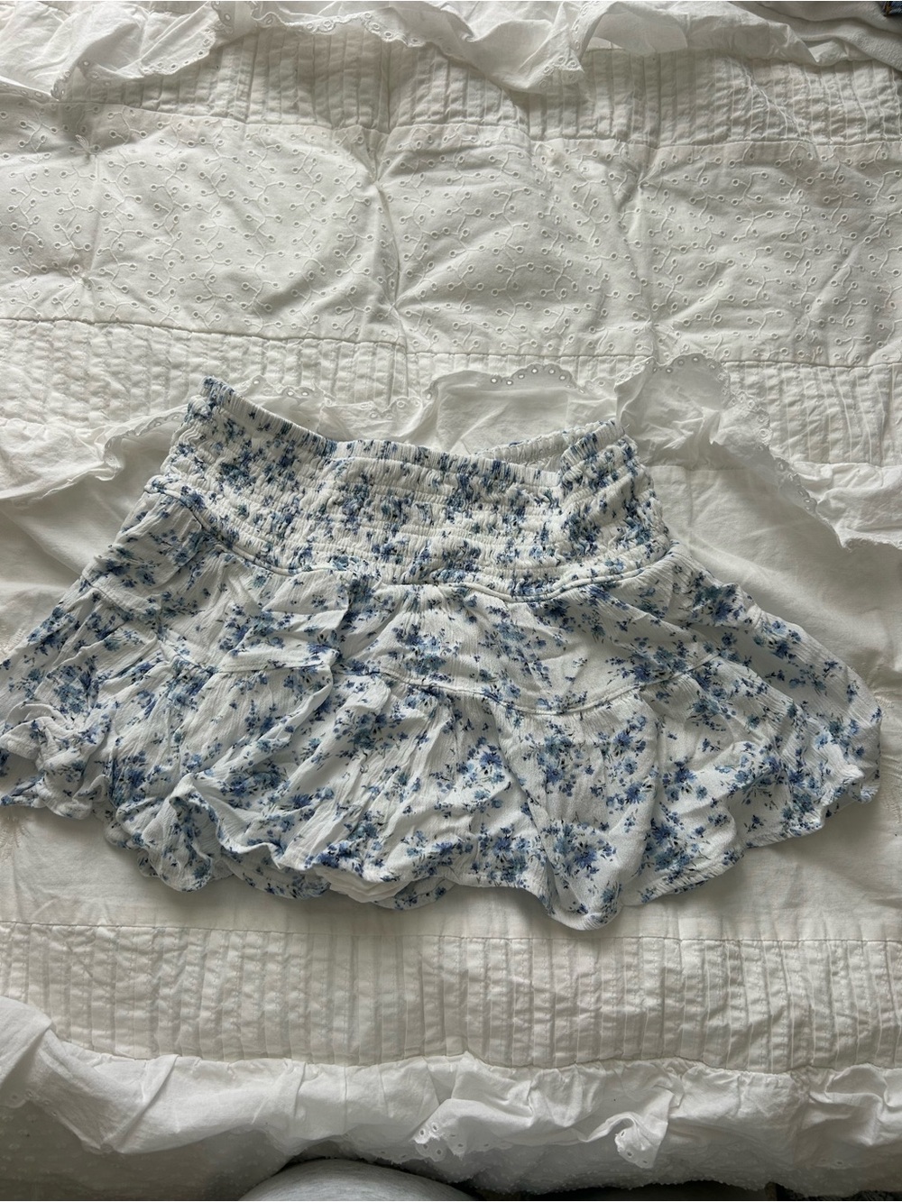 Garage White Mini Skirt with Blue Floral Print